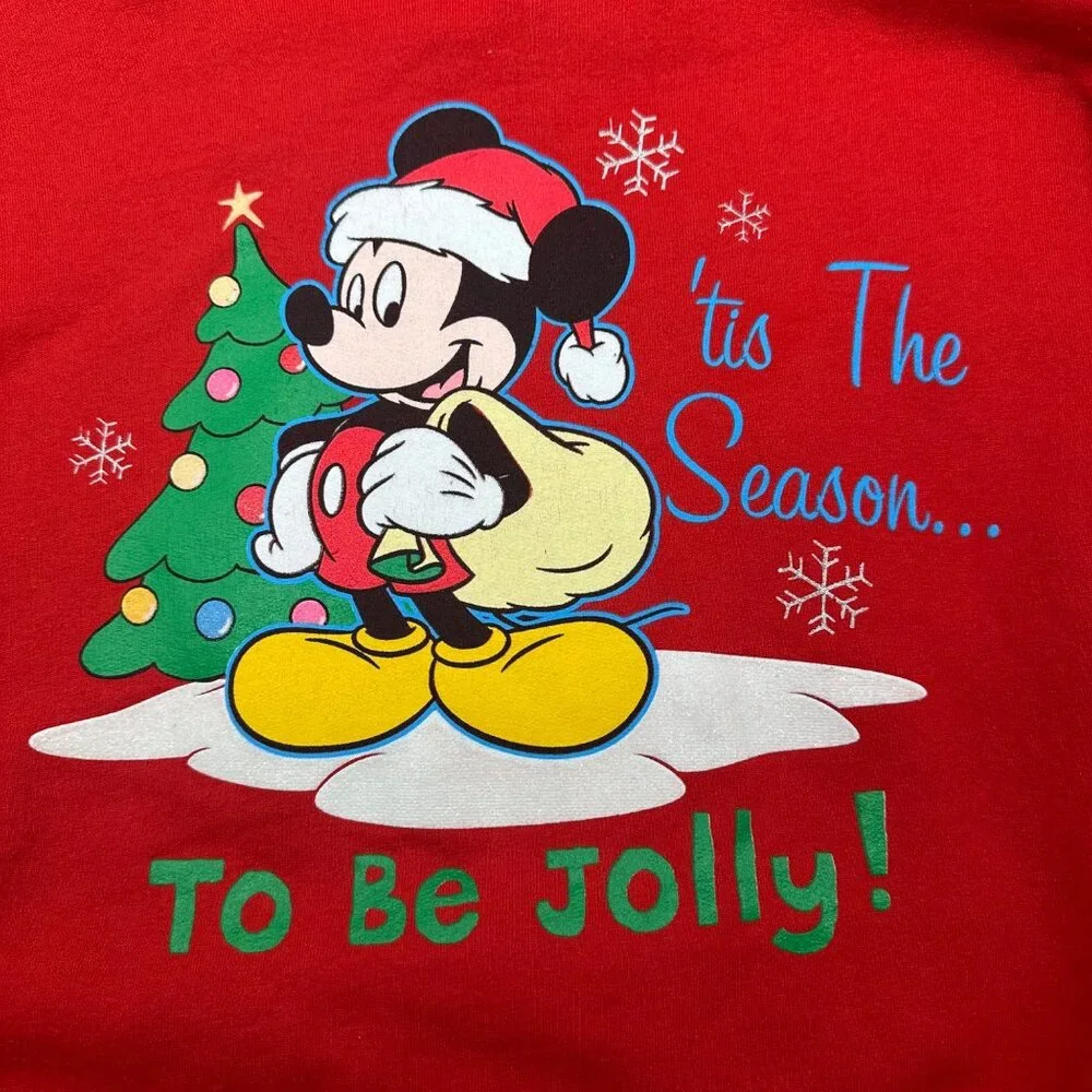 Disney Mickey Mouse Christmas Sweatshirt Tis The Season To Be Jolly Red XL - Picture 5 of 7